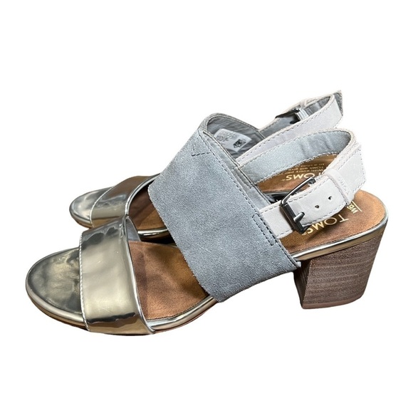 *toms Poppy Metallic Block Sandals Grey and Silver SZ W6.5 - Picture 3 of 11